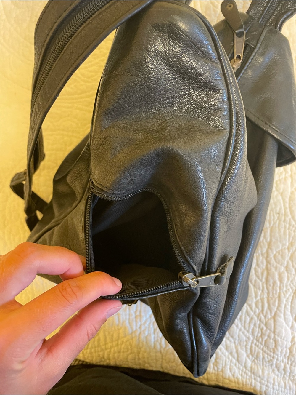 Black Leather Sling Backpack - Classic Women's Bag - Picture 3 of 5